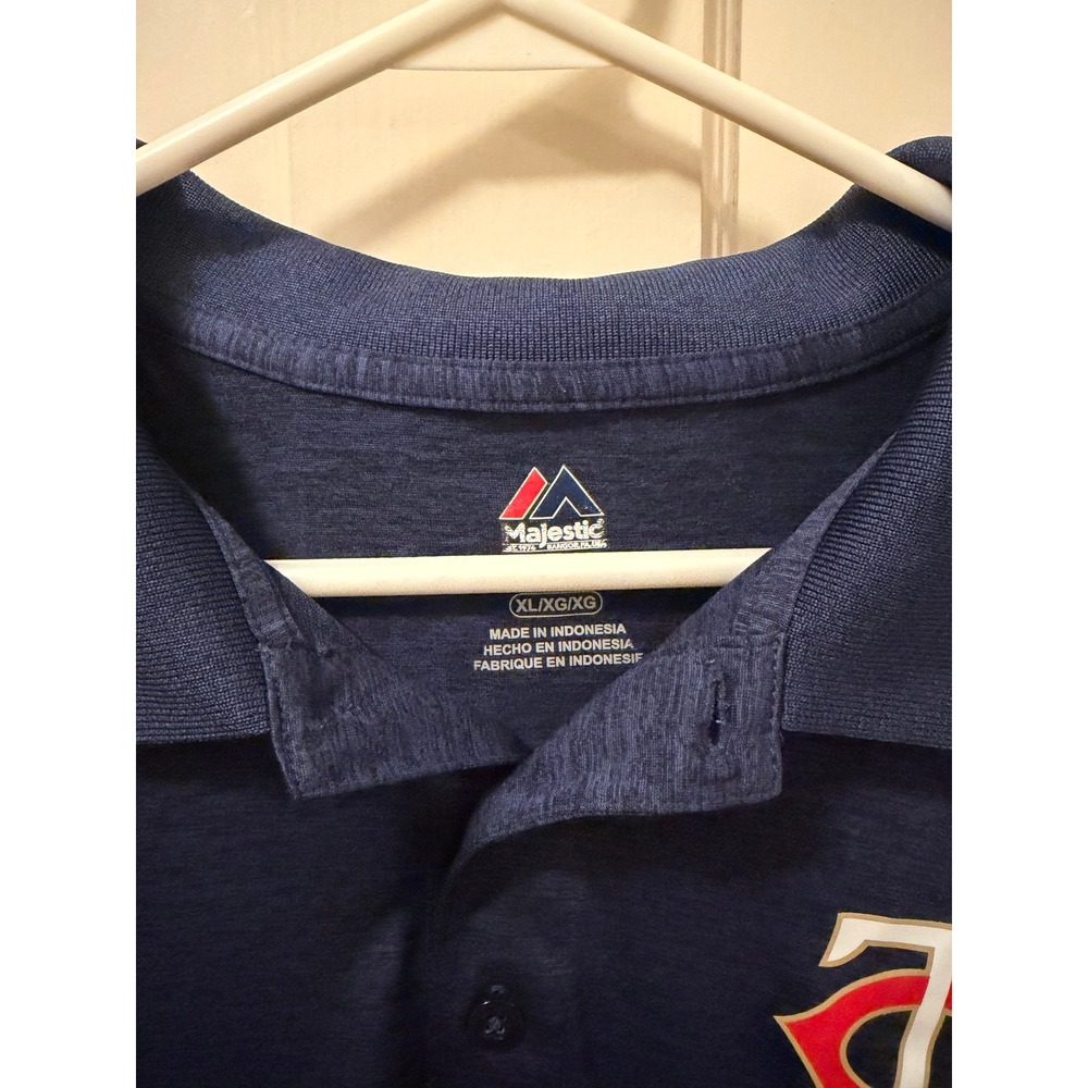 Majestic MLB Minnesota Twins Polo Shirt Mens XL Navy Blue Heather Cool Base TC - Picture 2 of 4